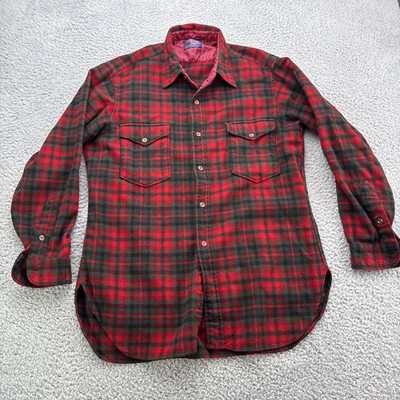 Pendleton Wool Flannel Shirt Mens 17 Large Button Up Red Green Black Plaid