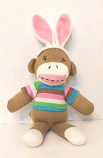 NICE Pink Striped Dan Dee Sock Monkey Easter Bunny Ears Plush Girl