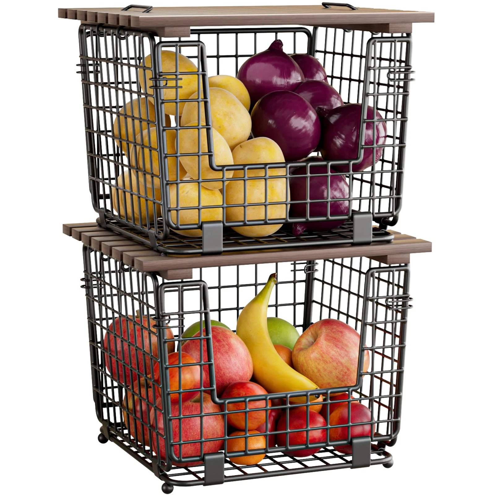 Wire Storage Basket For Kitchen Pantry and Counter - Stackable Wire Organizin...