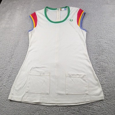 Vintage Fred Perry Tennis Dress Womens L White Multicolor Pockets Cotton Preppy