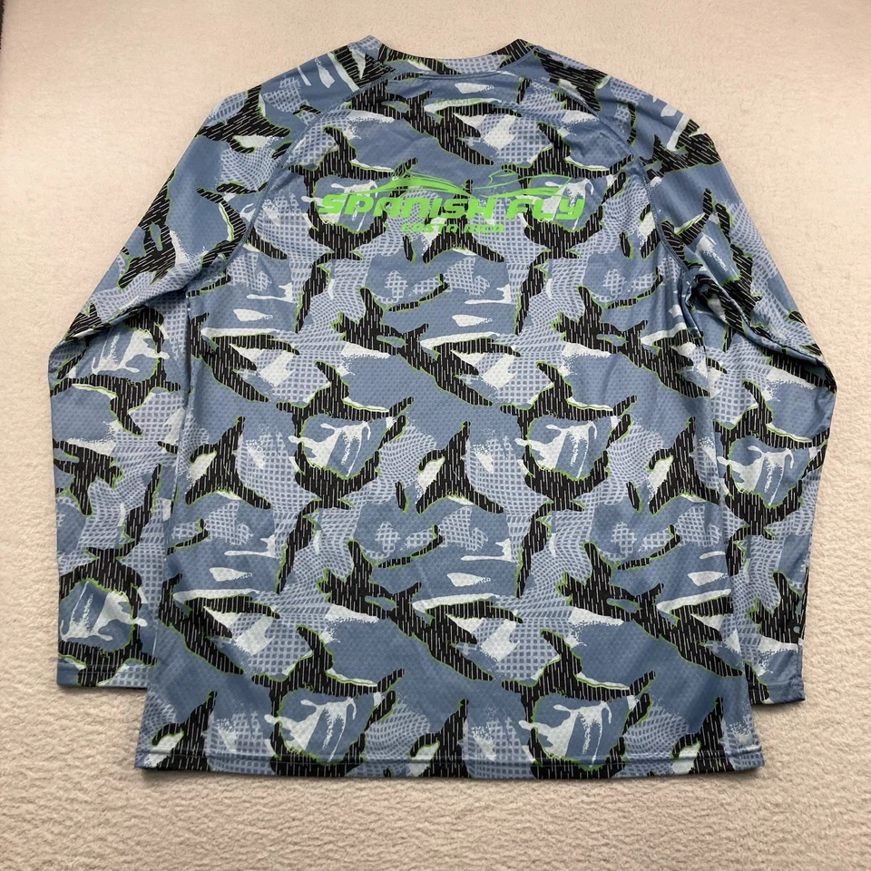 AFTCO 迷彩 T 恤男式大号迷彩蓝色绿色长袖钓鱼 AFTEC 太阳鱼 — 第 3/4 张图片
