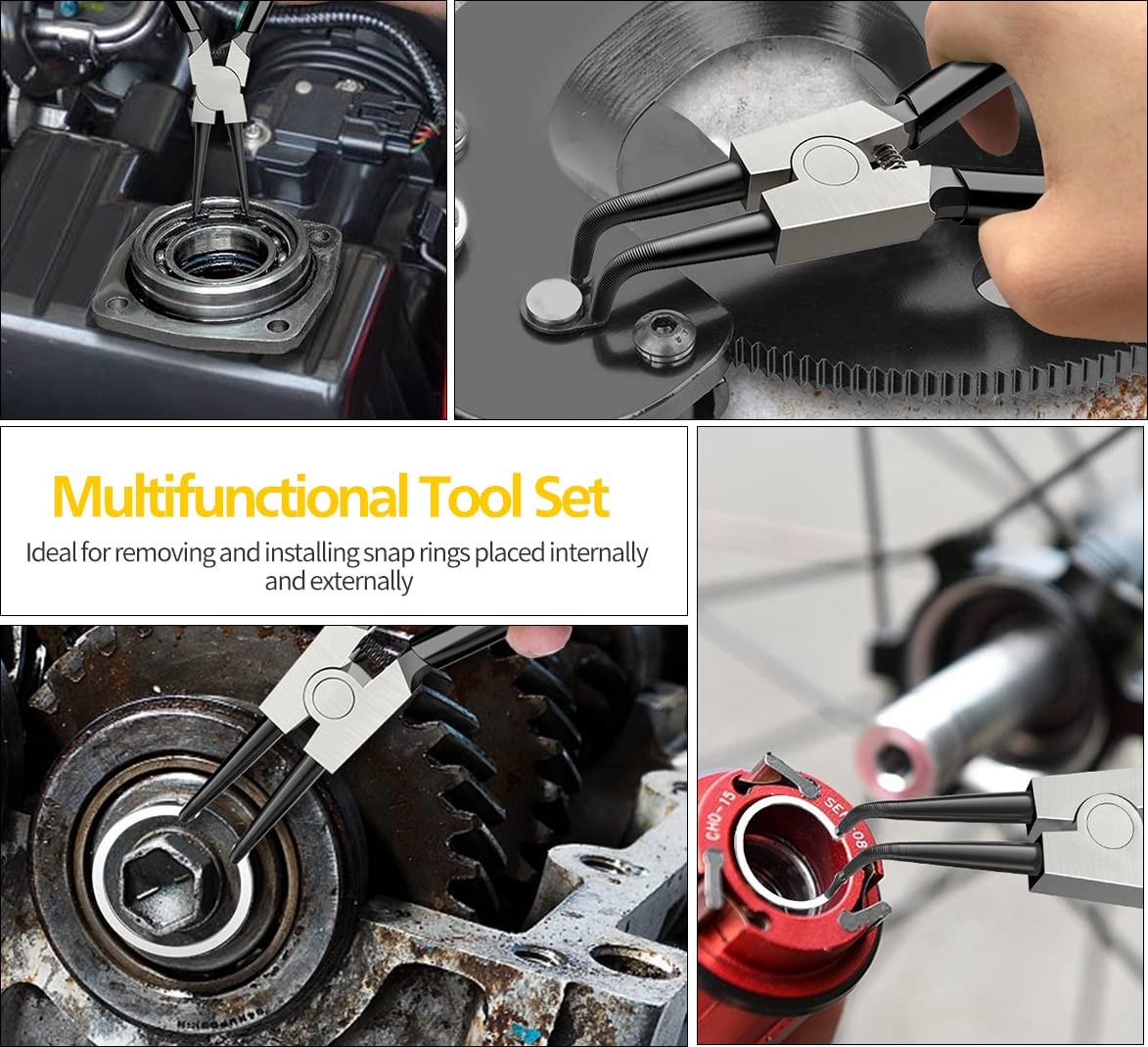 Snap Ring Pliers Set, 4pcs 7" Internal/External Circlip Pliers Kit with Strai...