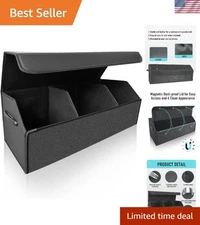 Water-Resistant 70L Faux Leather Trunk Organizer with Magnetic Closure - Black