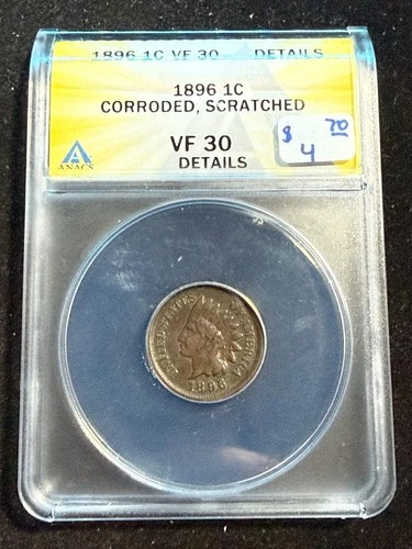 1896 INDIAN HEAD CENT ANACS VF 30 DETAILS CORRODED SCRATCHED 952