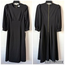 Calvin Klein Empire Waist Puff Sleeve Midi Dress Black 2