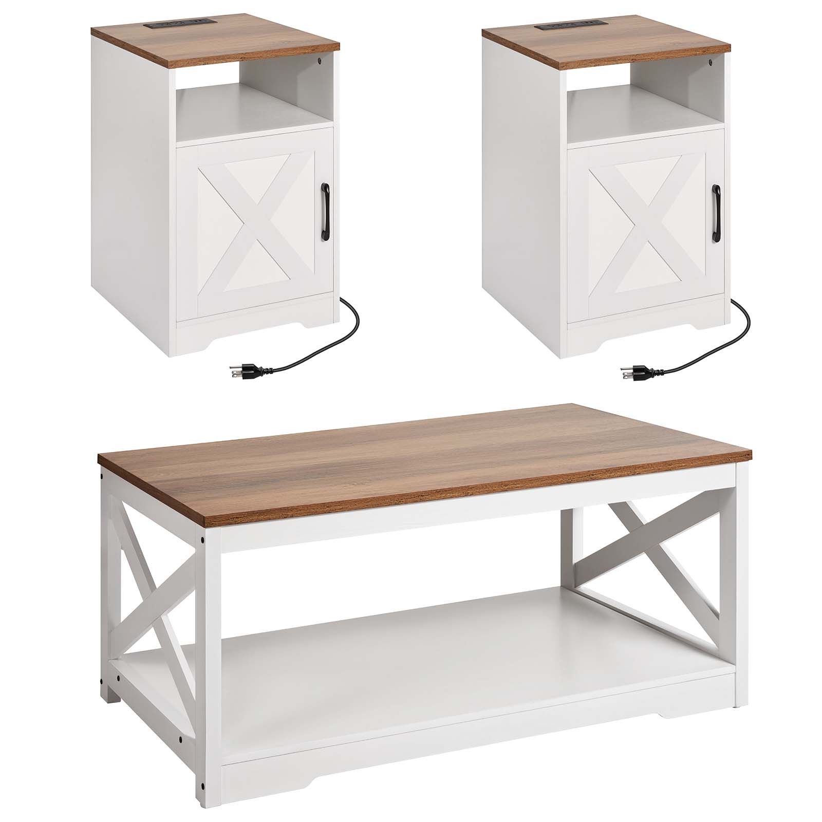 Uimoso 3 Pieces Farmhouse Coffee Table Set 40" with 2 End Ta