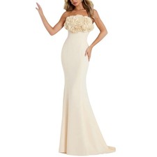 Jovani 45561 Off White Evening Gown Strapless Silk Flower Mermaid Dress Size 14