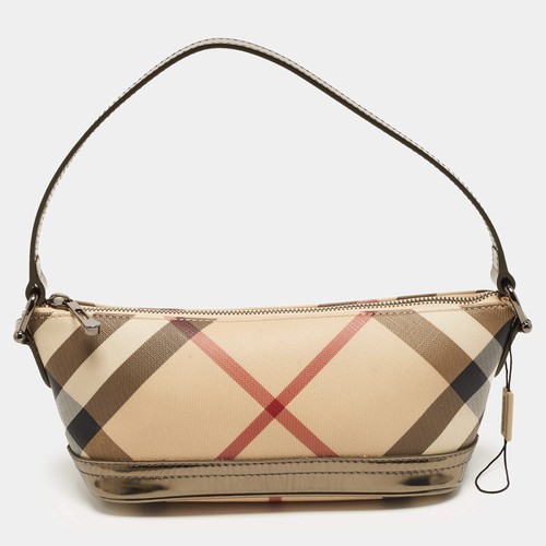 Burberry Newbury MetallicBeige Nova Check PVC and Patent Leather Pochette Bag