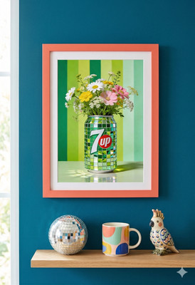 7UP Disco Fliesendruck - Grün Pop Art Blumen Dose - A3 A4 A5 Wandbild