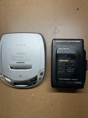 Sony Discman D-F415 ESP + Sony Walkman WM-FX33 Tested Working Vintage Lot