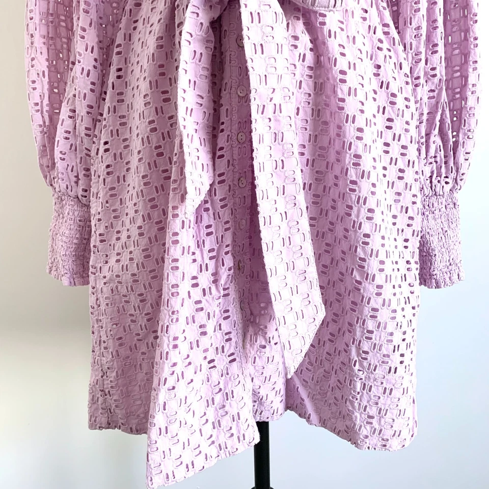WITCHERY lilac purple broderie anglaise puff sleeve shirt dress sz 10 - image 3 of 4