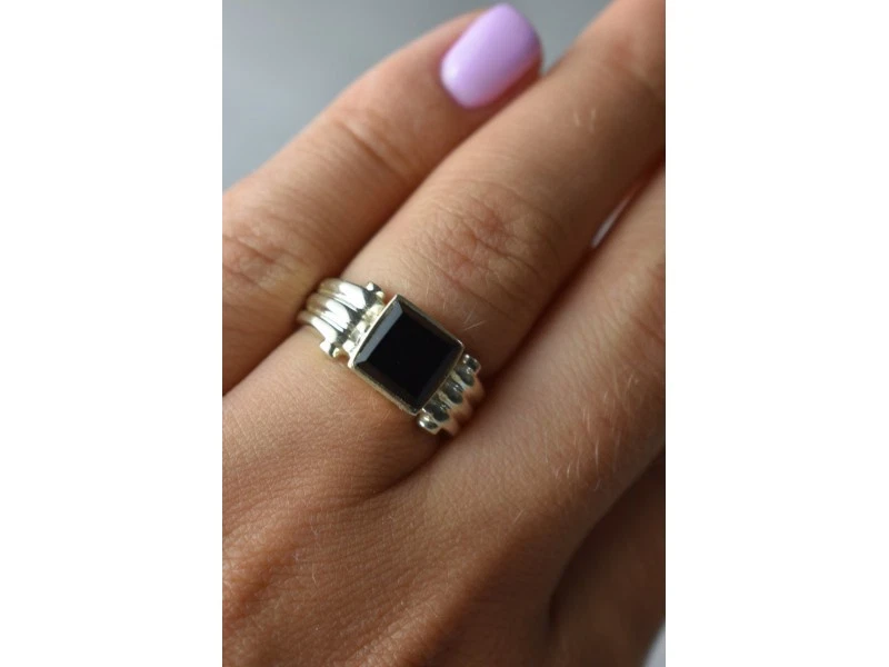 925 Sterling Silver Black Agate Signet Ring Size 6.5 - Image 4 of 4