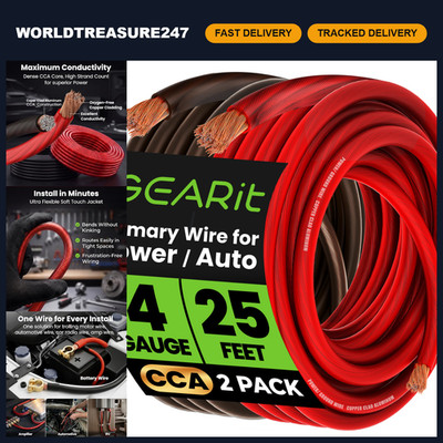 4 Gauge CCA Battery Power Cable - 25FT Black/Red Amp Wire for Car Audio & More