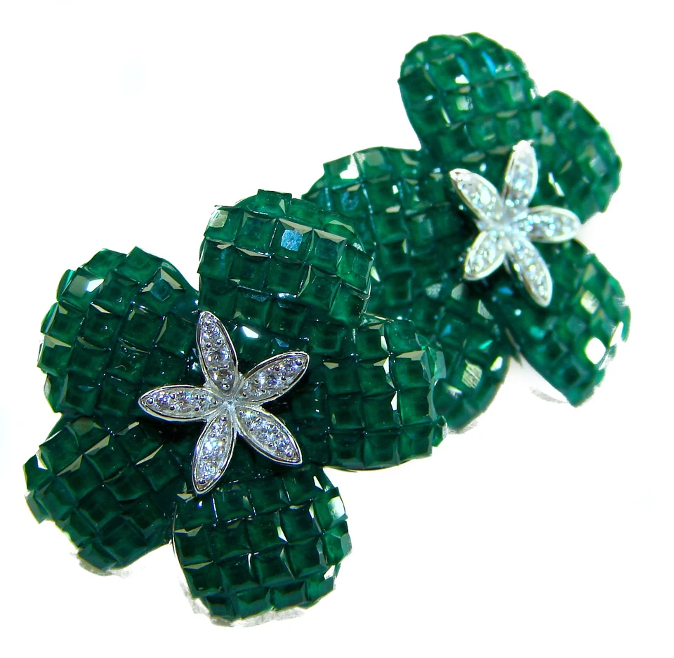 Pendientes Esmeralda Colombiana 22.7ct Plata de Ley 925 Verde Hecho a Mano Declaración Foto 3 de 4