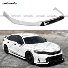 For 2025 Up Honda Civic Pearl White Gloss Blk Front Bumper Lip Splitter Spoiler