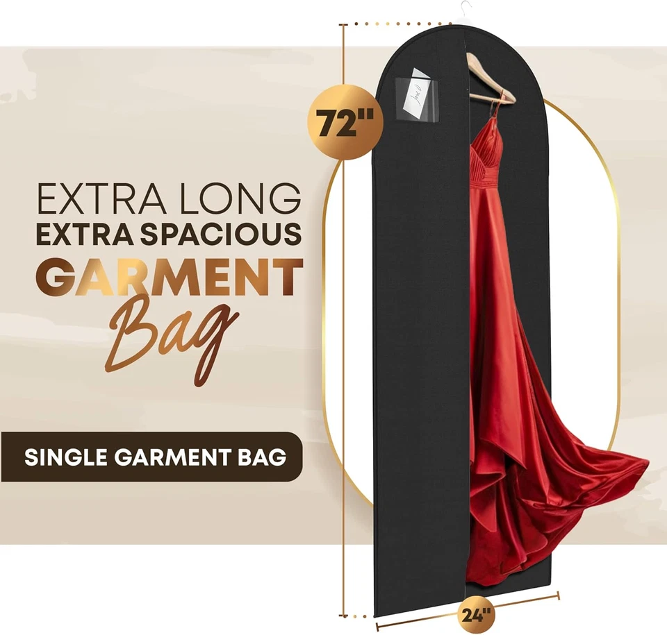 Bolsas de vestir largas de 72" para vestidos - Bolsa de ropa de vestido de novia para vestidos - Ropa larga Foto 2 de 4
