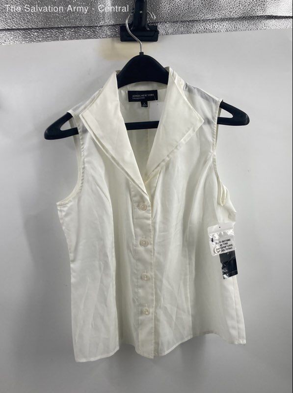 Jones New York Womens White Collared Button Front Classic Blouse Top Size 6