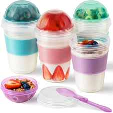 Freshmage 4 Pack 20 oz Yogurt Parfait Cups with 20oz, Blue/Green/Pink/Purple 