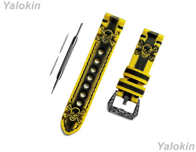 Yellow & Black Skull Crossbones Leather Band for Huawei Watch GT 2, GT 46mm -B22