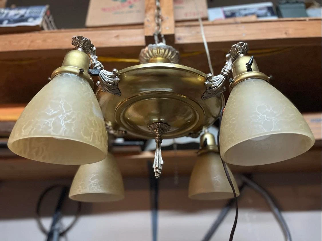 Antique Vintage Light Fixture Brass Four 4 Light Chandelier eBay