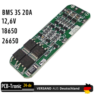 BMS 3S 20A 12.6V 18650 Li ion Lithium Akku PCB Laderegler Protection Platine DE