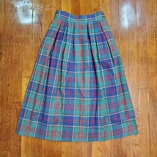Vintage 80s J.G. Hook Green Blue Plaid Preppy Ducks Full A-Line Skirt Size 4