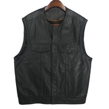 First Mfg Co. Classic Black Leather Gear Motorcycle Vest Men's XXL Hidden Snaps
