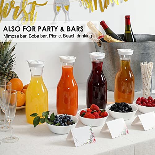 50oz Water Carafe with Flip Top Lid, Clear Plastic Pitcher for Iced Tea, - Picture 7 of 8