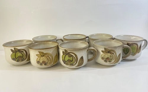Denby Langley Troubadour Cup Mug Green Flora Set of 8 Made in England D2