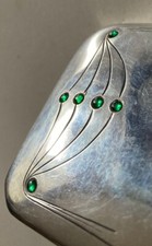 Antique Franz Bibus Czech Austria 800 Silver Art Deco green stone Cigarette Case