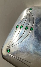 Antique Franz Bibus Czech Austria 800 Silver Art Deco green stone Cigarette Case