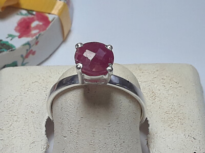 1.0ct Natural Rd Checkerboard Ruby basket set Sterling Silver simple Ring #19798