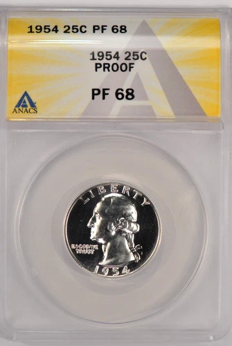 1954 Washington Quarter Proof ANACS PF 68 PR68 Gem Coin 25C