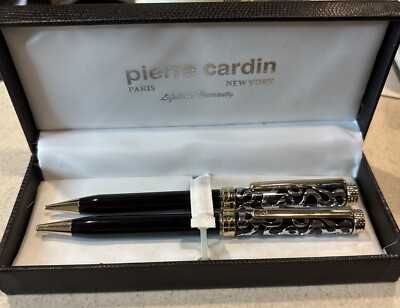 Pierre Cardin Weighted Black Fancy Pen and Pencil Set in Case NIB