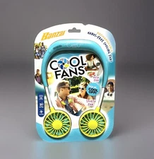 NEW Banzai 3-Speed Hands Free Wearable Neck Fan Lt Blue/Yellow Rechargeable USB
