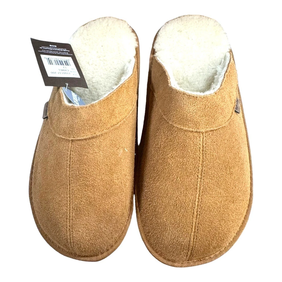 Chinelos masculinos Muk Luks camelo tamanho 12 Sherpa forrado nova caixa etiqueta presente - Imagem 2 de 4