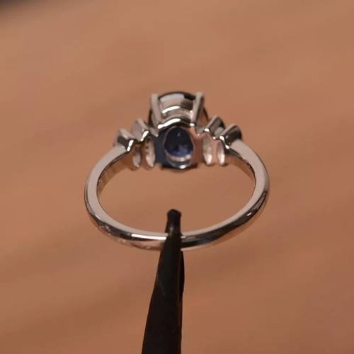 2.25Ct Oval Cut Lab-Created Blue Sapphire Engagement Ring 14K White Gold Plated - Picture 3 of 7