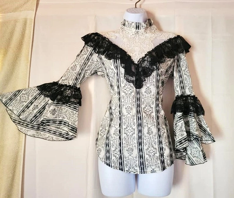 VTG Lip Service Winchester Step in Time Top M B & W Goth Victorian Western Boho