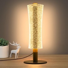 NU R Modern Table Lamp, Black Nightstand Lamp with Stepless Dimming, Shimme
