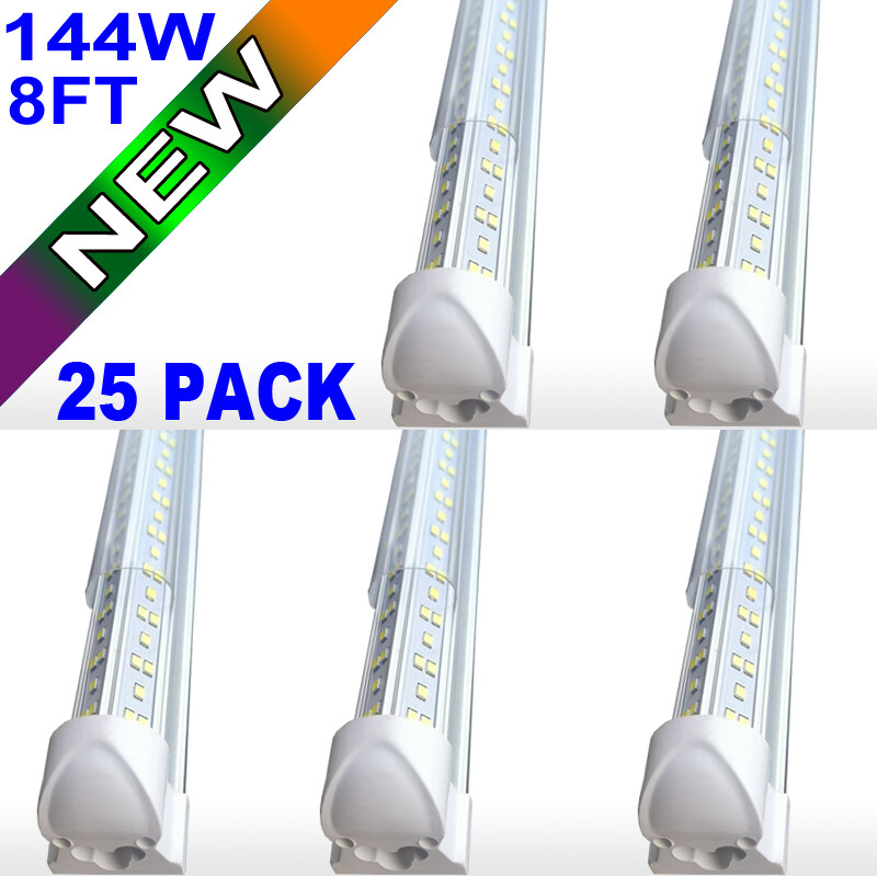 25/Pack 8ft LED Shop Light T8 144W Linkable Ceiling Tube Fixture Daylight 6500K