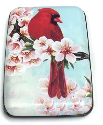 NEW RFID BLOCKING Credit Card Holder Case Slim Hard Floral Cardinal