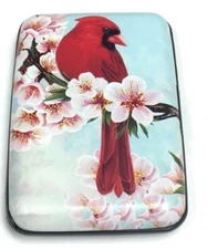 NEW RFID BLOCKING Credit Card Holder Case Slim Hard Floral Cardinal