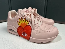 Skechers Uno Flaming Heart Ricardo Cavolo 177956 Pink Women Sz 9.5 Sneaker Shoes