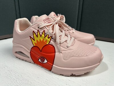 ♡ 　no2 Skechers Uno Flaming Heart Ricardo Cavolo 177956 Pink Women Sz 9.5