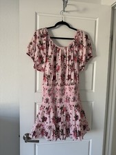 LoveShackFancy Pink Dress Size Large Smocked Mini Dress Roses Floral Puff Sleeve