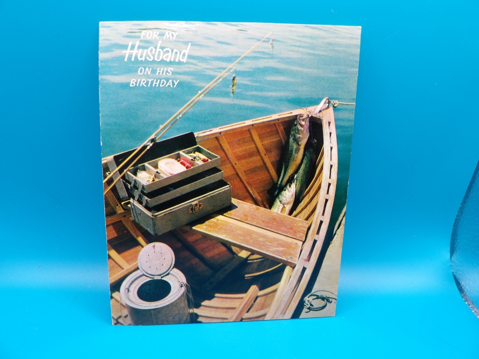 Vintage 1956 Hallmark Birthday Card HUSBAND Fish Boat, Gear