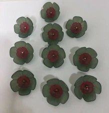 Vintage Seafoam Green Pink Floral Blossom Shank Buttons 36mm Lot of 3 A16-1