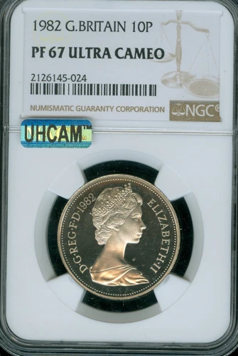 1982 GREAT BRITAIN 10 PENCE NGC PF67 UCAM MAC ULTRA HEAVY CAMEO & SPOTLESS .