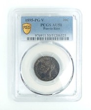 PUERTO RICO 20 Centavos-Alfonso XIII 1895 PGV PCGS AU50 Silver (.835)