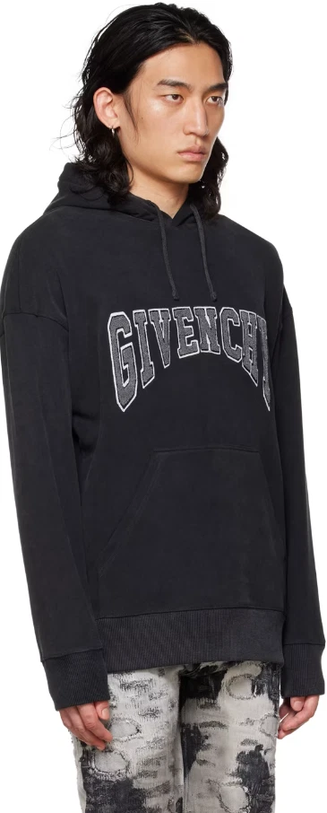 Felpa con cappuccio Givenchy nera lavata ricamata logo college Taglia XL FW22 $1720